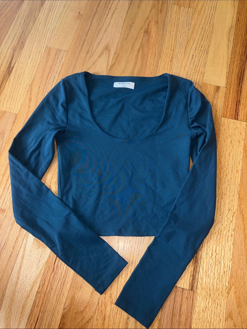 Babaton Teal Long-Sleeve Scoop Crop Top